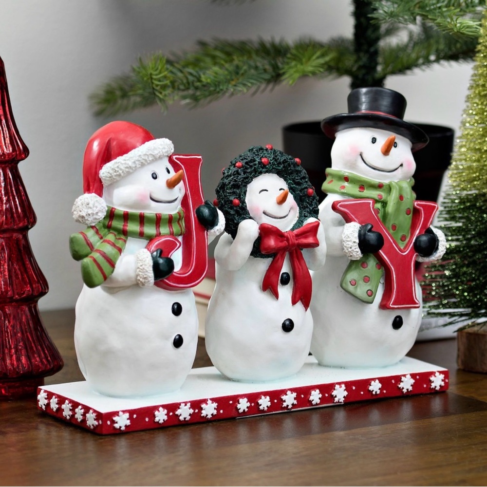 St. Nicholas Square Snowman Joy Decor with Red and Green Accents